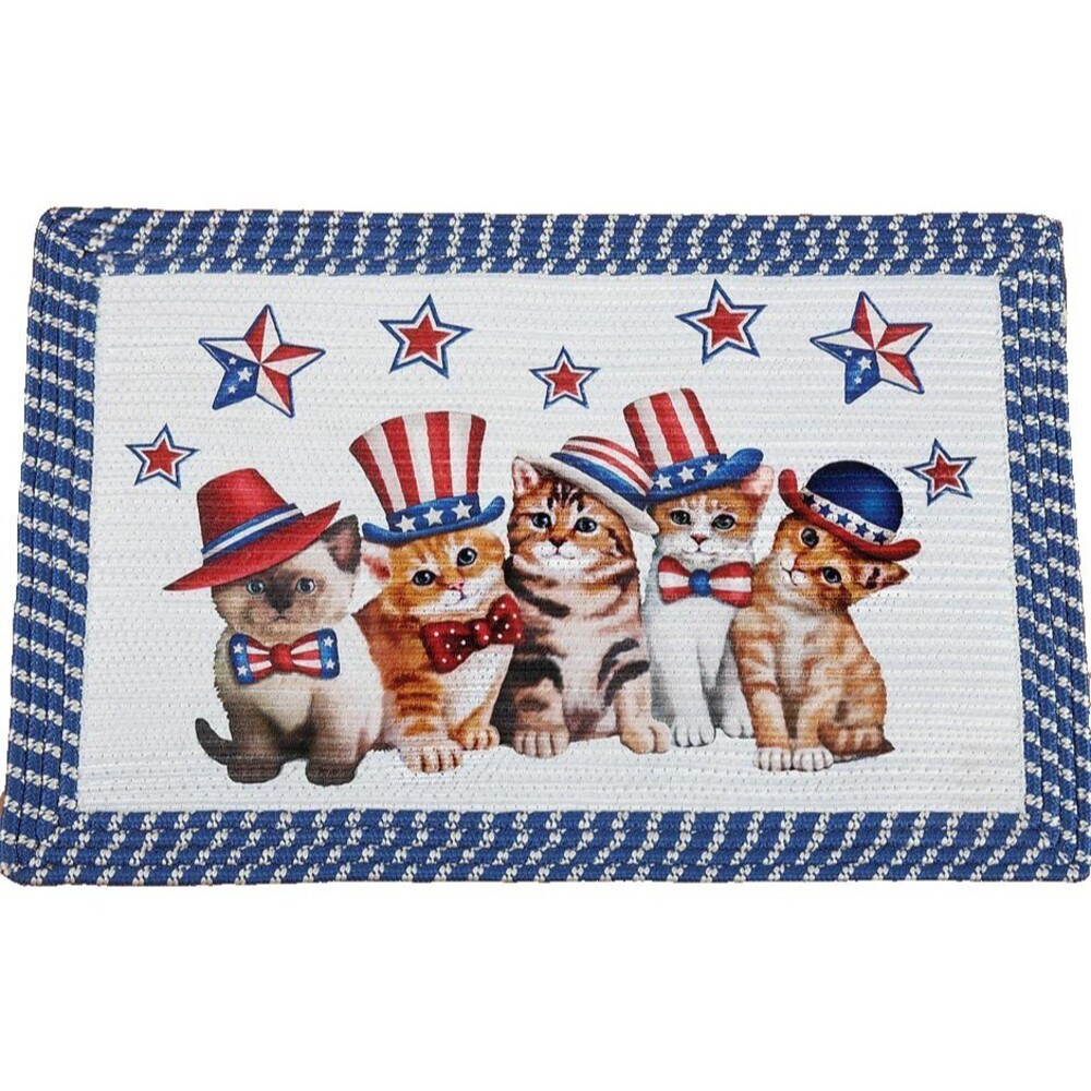 Braided Kitchen Rug (33"x22") PATRIOTIC,5 AMERICAN CATS IN HATS, rect., Oakridge